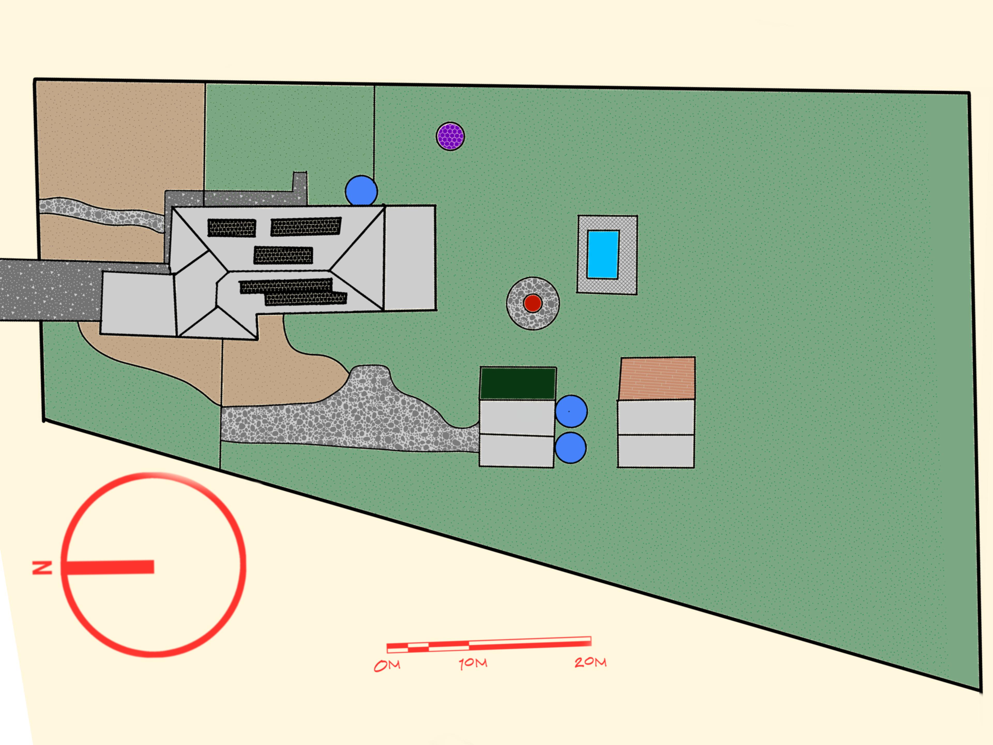 Base map of the property showing existing structures, driveways, and boundaries