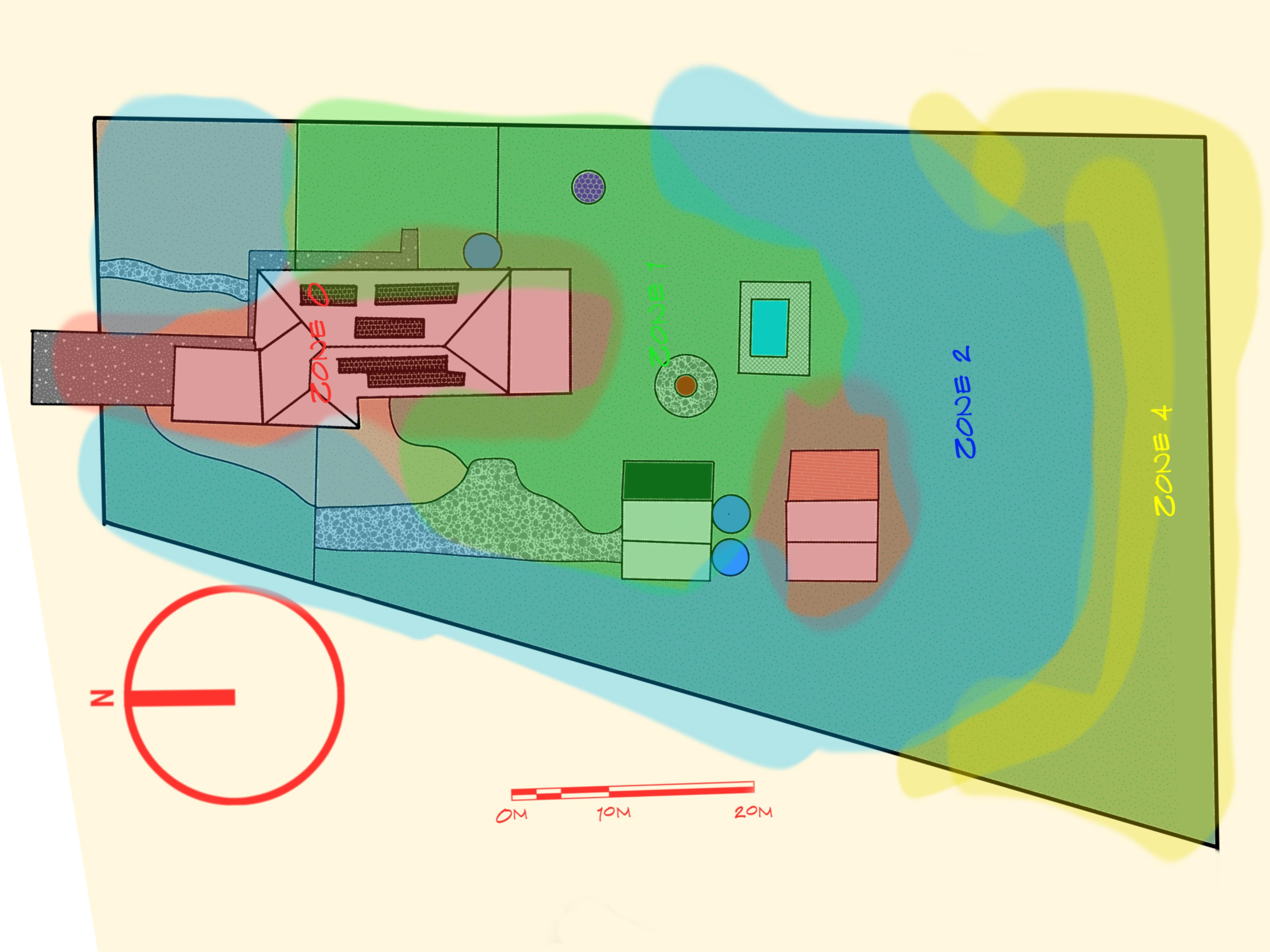 Zone map showing intensity of use from Zone 0 at the house through to Zone 4 at the boundary