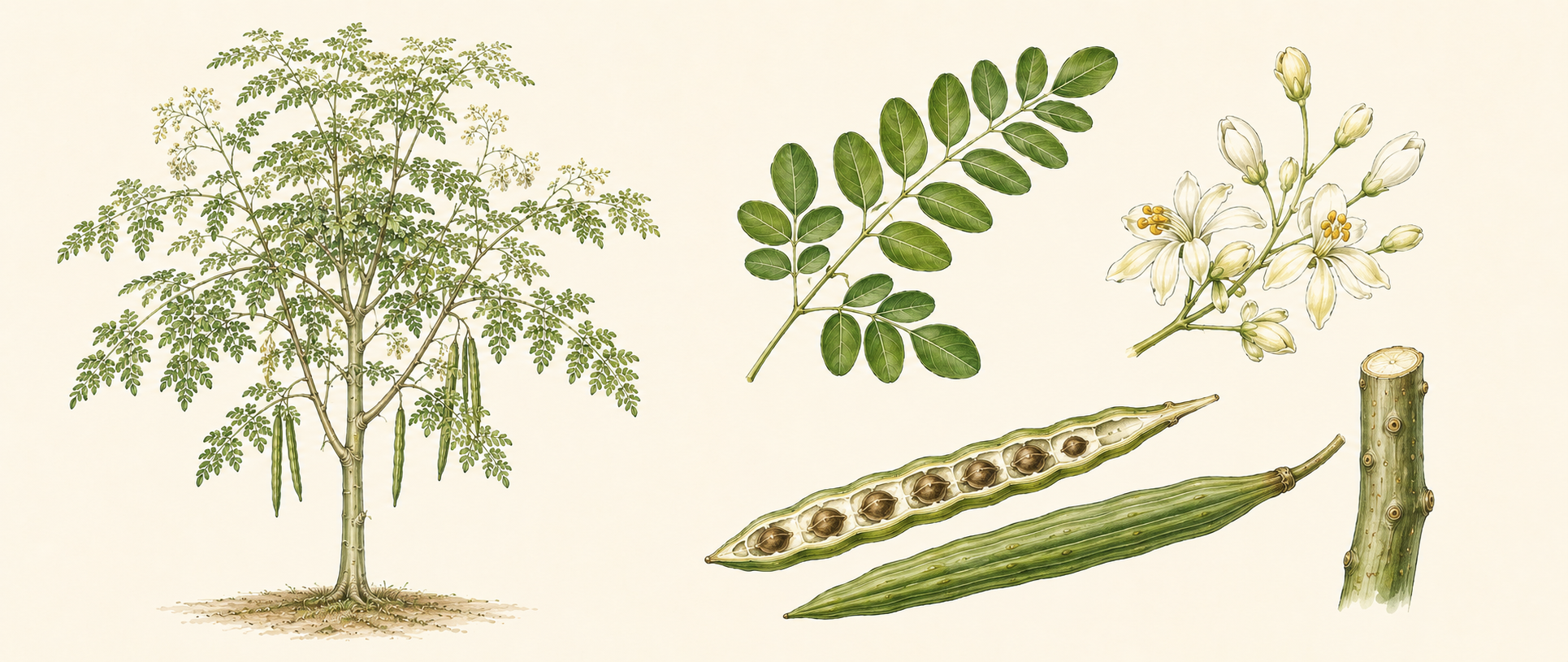 Botanical illustration of Moringa