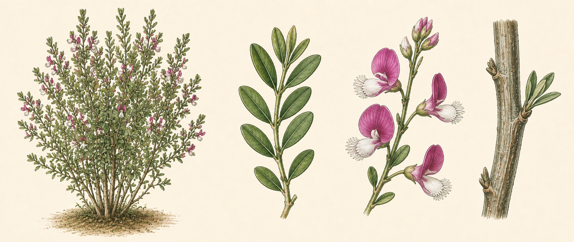 Botanical illustration of Sweet Pea Shrub
